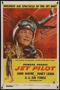 2j481 JET PILOT 1sh 1957 great artwork of John Wayne, jet-hot thrills, Howard Hughes!