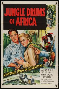 2j492 JUNGLE DRUMS OF AFRICA 1sh 1952 Clayton Moore with gun & Phyllis Coates, Republic serial!