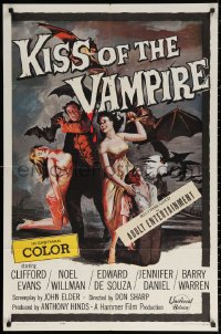 2j510 KISS OF THE VAMPIRE 1sh 1963 Hammer, cool art of devil bats attacking by Joseph Smith!