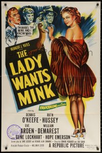 2j519 LADY WANTS MINK 1sh 1952 art of Dennis O'Keefe, Ruth Hussey, Eve Arden, and Mabel the Mink!