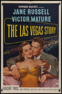 2j520 LAS VEGAS STORY 1sh 1952 art of Mature & sexy Jane Russell in Sin City, Howard Hughes!