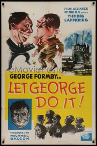 2j534 LET GEORGE DO IT 1sh 1940 art of George Formby socking Hitler & cartoon Nazis, ultra-rare!