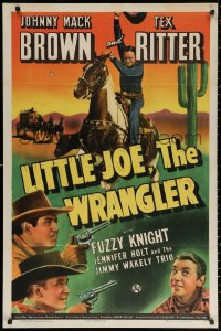 2j539 LITTLE JOE, THE WRANGLER 1sh 1942 western cowboy Tex Ritter on horse & Fuzzy Knight!
