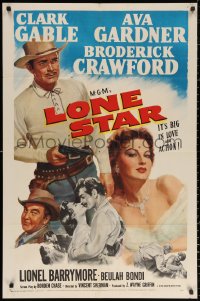 2j542 LONE STAR 1sh 1951 artwork of Clark Gable with gun & kissing sexy Ava Gardner!