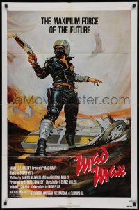 2j565 MAD MAX 1sh R1983 Garland art of wasteland cop Mel Gibson, George Miller action classic!