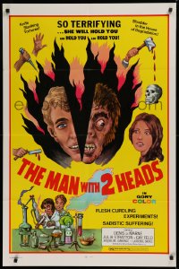 2j579 MAN WITH TWO HEADS 1sh 1972 William Mishkin horror, shudder in the house of degradation!