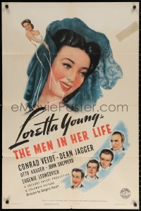 2j592 MEN IN HER LIFE 1sh 1941 great art of Loretta Young in sexy dress, Conrad Veidt!