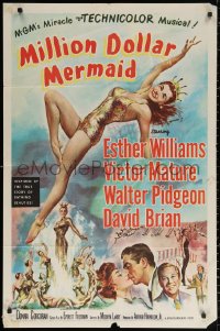 2j601 MILLION DOLLAR MERMAID 1sh 1952 art of sexy swimmer Esther Williams in swimsuit & crown!