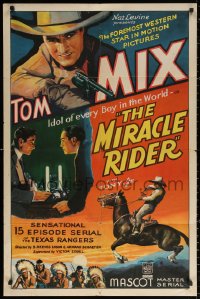 2j606 MIRACLE RIDER style B 1sh 1935 Tom Mix is the idol of every boy in the world in this serial!