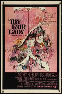 2j636 MY FAIR LADY 1sh R1971 art of Audrey Hepburn & Rex Harrison by Bob Peak and Bill Gold!
