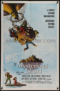 2j641 MYSTERIOUS ISLAND 1sh 1961 Ray Harryhausen, Jules Verne sci-fi, cool hot-air balloon image!