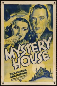 2j642 MYSTERY HOUSE 1sh 1938 detective Dick Purcell helps Ann Sheridan find her father's murderer!