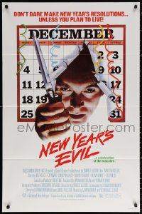 2j657 NEW YEAR'S EVIL 1sh 1980 killer busting through calendar, a celebration of the macabre!