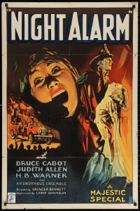 2j658 NIGHT ALARM 1sh 1934 firefighter Bruce Cabot in most spectacular fire thriller, ultra-rare!