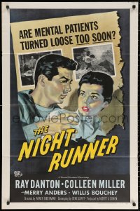 2j659 NIGHT RUNNER 1sh 1957 released mental patient Ray Danton romances pretty Colleen Miller!