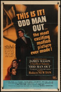 2j673 ODD MAN OUT 1sh 1947 James Mason is a man on the run, directed by Carol Reed, ultra-rare!