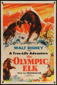 2j679 OLYMPIC ELK 1sh 1952 Disney True-Life Adventure, cool nature documentary artwork!