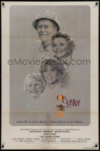 2j680 ON GOLDEN POND 1sh 1981 art of Hepburn, Henry Fonda, and Jane Fonda by C.D. de Mar