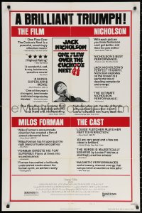 2j683 ONE FLEW OVER THE CUCKOO'S NEST style B pre-awards 1sh 1975 c/u of Nicholson, Forman classic!