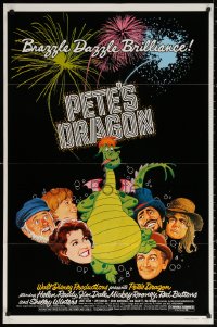 2j704 PETE'S DRAGON 1sh 1977 Walt Disney, colorful art of cast headshots & dragon by Paul Wenzel!