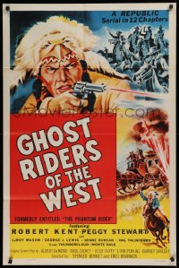 2j707 PHANTOM RIDER 1sh R1954 Republic serial, Native American w/gun, Ghost Riders of the West!