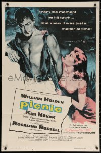 2j709 PICNIC int'l 1sh 1956 great art of barechested William Holden & sexy long-haired Kim Novak!