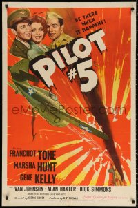 2j710 PILOT #5 1sh 1942 Marsha Hunt between aviators Gene Kelly & Franchot Tone, aviation art!