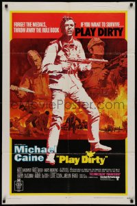 2j717 PLAY DIRTY 1sh 1969 cool art of WWII soldier Michael Caine with machine gun!