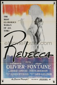 2j742 REBECCA 1sh R1970s Hitchcock, Grinsson art of Laurence Olivier & Joan Fontaine!