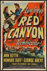 2j744 RED CANYON 1sh 1949 Zane Grey, great art of Ann Blyth, Howard Duff & wild mustangs!