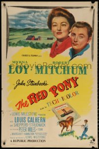 2j746 RED PONY 1sh 1949 Robert Mitchum is Myrna Loy's ranch hand, written by John Steinbeck!