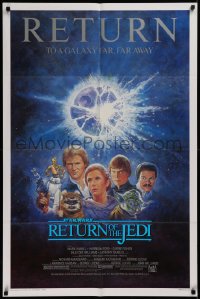2j751 RETURN OF THE JEDI studio style 1sh R1985 George Lucas classic, Mark Hamill, Ford, Tom Jung art!