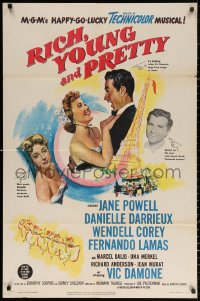 2j755 RICH, YOUNG & PRETTY 1sh 1951 Jane Powell is romanced in Paris France!
