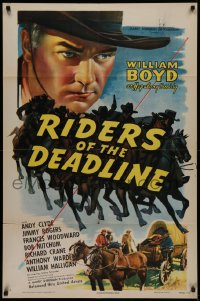 2j757 RIDERS OF THE DEADLINE 1sh 1943 art of William Boyd as Hopalong Cassidy, Bob Mitchum!