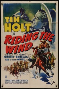 2j759 RIDING THE WIND 1sh 1941 great artwork of cowboy Tim Holt holding gun & on horseback!
