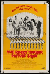 2j771 ROCKY HORROR PICTURE SHOW style B 1sh 1975 Tim Curry is the hero, wacky cast portrait!