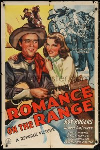 2j772 ROMANCE ON THE RANGE 1sh 1942 art of singing cowboy Roy Rogers & pretty Linda Hayes!