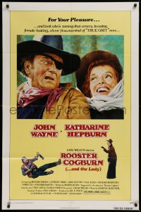 2j773 ROOSTER COGBURN 1sh 1975 great art of John Wayne & Katharine Hepburn!