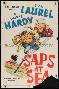 2j779 SAPS AT SEA 1sh 1940 wonderful different art of Laurel & Hardy, Hal Roach, ultra-rare!
