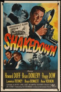 2j801 SHAKEDOWN 1sh 1950 Howard Duff, Brian Donlevy, Peggy Dow, great film noir art!