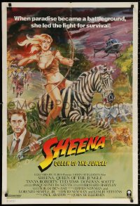 2j803 SHEENA int'l 1sh 1984 sexy Tanya Roberts with bow & arrows riding zebra in Africa!