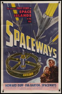 2j828 SPACEWAYS 1sh 1953 Hammer sci-fi, screen's 1st story of the space islands in the sky!