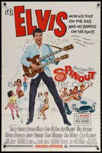 2j833 SPINOUT 1sh 1966 Elvis with double-necked guitar, foot on the gas & no brakes on fun!