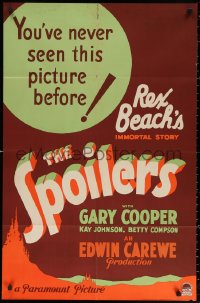 2j835 SPOILERS style B 1sh 1930 Gary Cooper in Rex Beach's immortal western story!