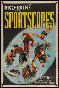 2j836 SPORTSCOPES 1sh 1947 RKO-Pathe, art of swimmer, football players, sailfish, more!