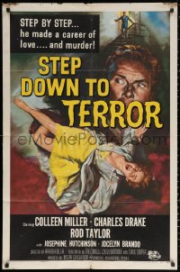 2j846 STEP DOWN TO TERROR 1sh 1959 he made a career of love and murder, cool noir artwork!