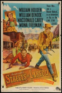 2j850 STREETS OF LAREDO 1sh 1949 art of smoking cowboy William Holden, Bendix, Carey, Freeman!