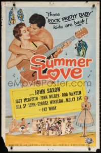 2j854 SUMMER LOVE 1sh 1958 very young John Saxon plays guitar with pretty girl on beach!