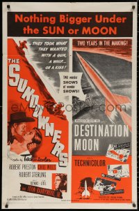 2j855 SUNDOWNERS/DESTINATION MOON 1sh 1954 western/sci-fi double-bill, show of shows!