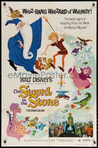2j872 SWORD IN THE STONE 1sh R1973 Disney's cartoon of young King Arthur & Merlin the Wizard!